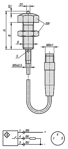 Anschlag verstellbar Gr.1 M08 Edelstahl, mit Endlagenabfrage - K0581.080352 - gibt’s bei ☆ HUG Technik ✓