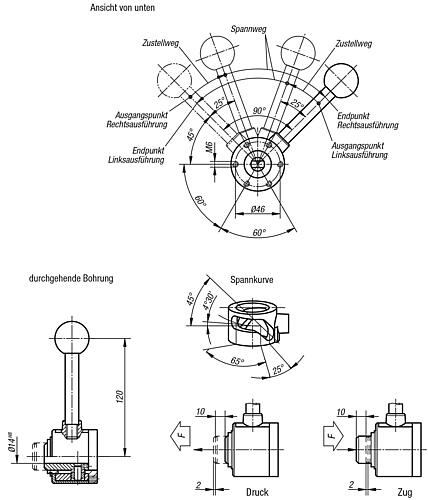 Zeichnung Spannelement ACTIMA mit Durchgangsbohrung Stahl, links/Druck - K0020.40 - bei HUG Technik ✭