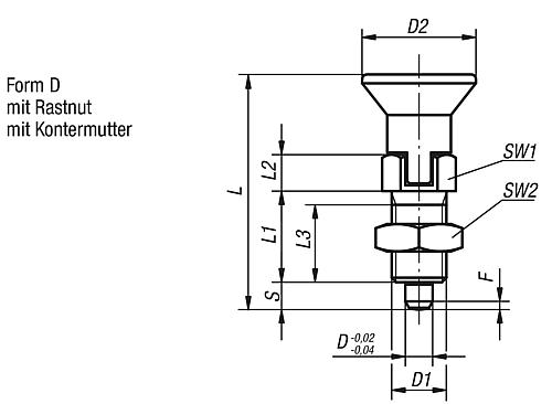 Arretierbolzen Gr.0 M08x1, Form: D Edelstahl, gehärtet, Komp: Thermoplast, D=4 - K0338.04004 - bei HUG Technik ♡