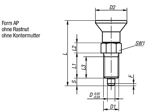 Arretierbolzen mit Gewindesicherung Gr.0 M08X1, D=4, Form: AP ohne Rastnut ohne Kontermutter, Edelstahl gehärtet - K1096.091004 - gibt’s bei HUG Technik ✓