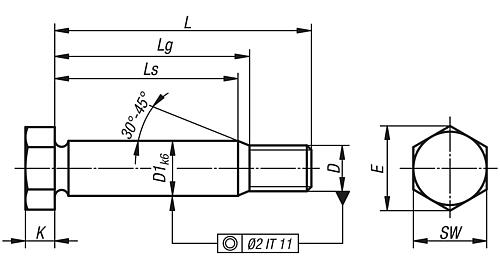 Sechskant-Passschraube mit langem Gewindezapfen D1=11 L=100 Stahl, DIN609 - K0706.11X100 - bei HUG Technik ♡