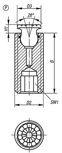 Pendelauflage mit O-Ring M10X28,5, Form:P Vergütungsstahl, Komp:Polyurethan - K0290.610X028 - direkt von HUG Technik ✓