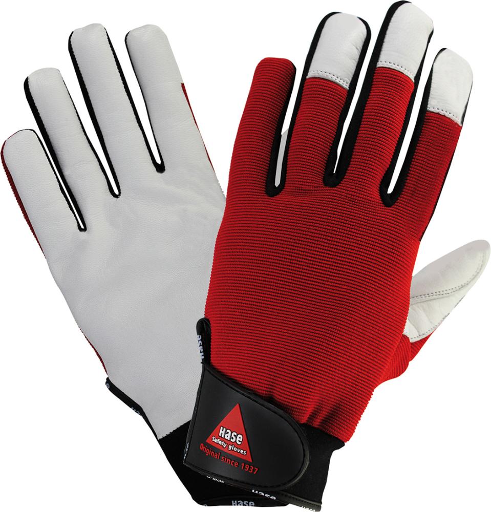 Handschuh PowerGrip 3, Nappaleder mit Klett, rot-schwarz-weiss, Hase - bei HUG Technik ✭