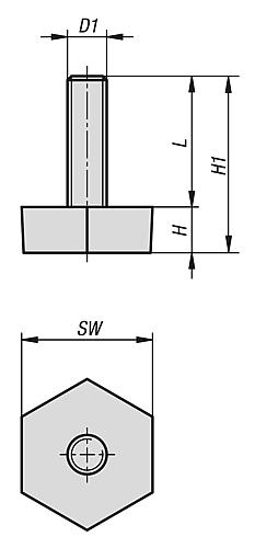 Stellfuß sechskant M06X20 Polyethylen, Komp:Stahl, SW=20 - K0676.2006X020 - erhältlich bei ✭ HUG Technik ✓