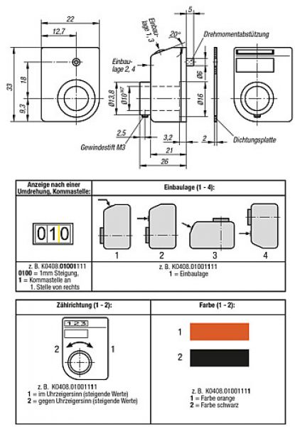 Positionsanzeiger digital Aluminium, orange, Komp: Stahl, P=1 - K0408.01001111 - bekommst Du bei ★ HUG Technik ✓