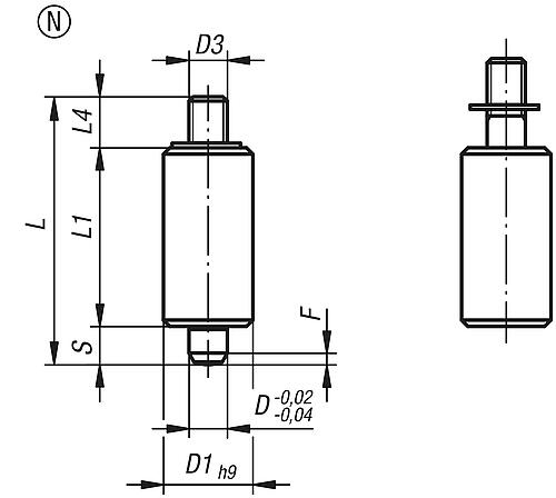 Arretierbolzen Gr.1, Form: N Edelstahl, gehärtet, Komp: Thermoplast, D1=12, D=5 - K0347.03105 - bei HUG Technik ✭