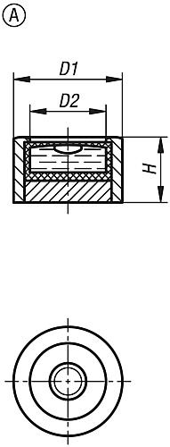 Dosenlibelle zylindrisch D1=14 H=9,5, Form:A Messing, Komp:Polyamid, E30' Empfindlichkeit 30' - K1155.1140930 - bei HUG Technik ♡