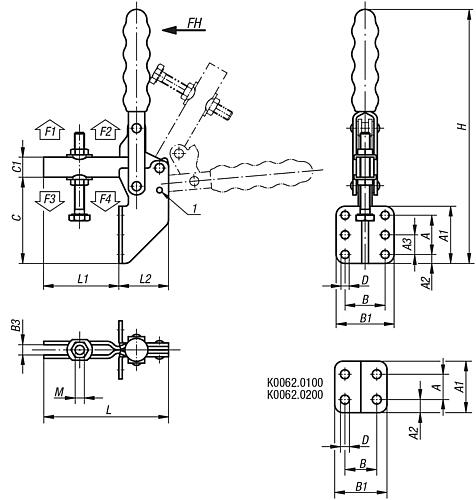 Zeichnung Schnellspanner vertikal Stahl, Komp: Kunststoff, M=M05x35 - K0062.0100 - kommt direkt von HUG Technik 😊