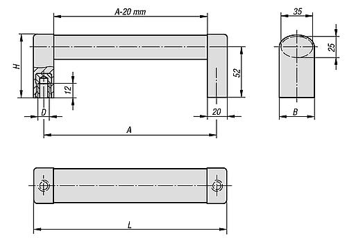 Rohrgriff Aluminium, natur eloxiert, Komp: Polyamid, Komp: Alufarbe, A=200, D=M08 - K0211.1200081 - gibt’s bei HUG Technik ✓