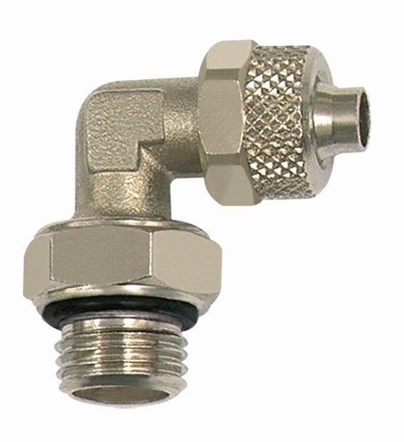 Winkel-Einschraubverschraubung, G 1/4 AG, Schlauch 10/8, SW 17, Messing vernickelt, »value line« - bei HUG Technik ♡
