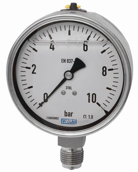 Glyzerinmanometer, CrNi-Stahl, G 1/2 unten, -1 / +0,6 bar, ø 100 mm - kommt direkt von HUG Technik 😊