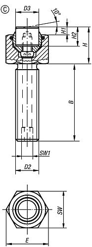 Pendelauflage mit O-Ring M10X15, Form:C Vergütungsstahl, auswechselbare Einsätze, Komp:Werkzeugstahl, SW=17 - K0289.110X015 - gibt’s bei HUG Technik ✓