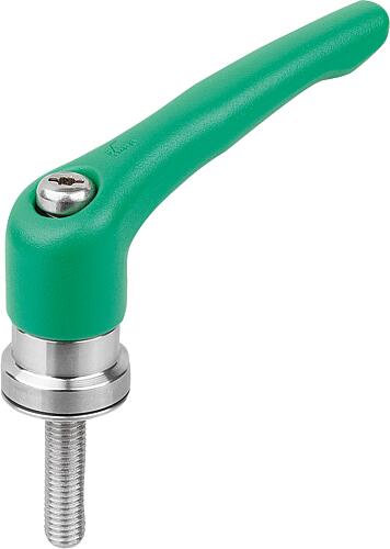 Klemmhebel mit Spannkraftverstärker Gr.4 M10X30, Zink grün RAL6032 strukturmatt, Komp:Edelstahl blank - K1626.410185X30