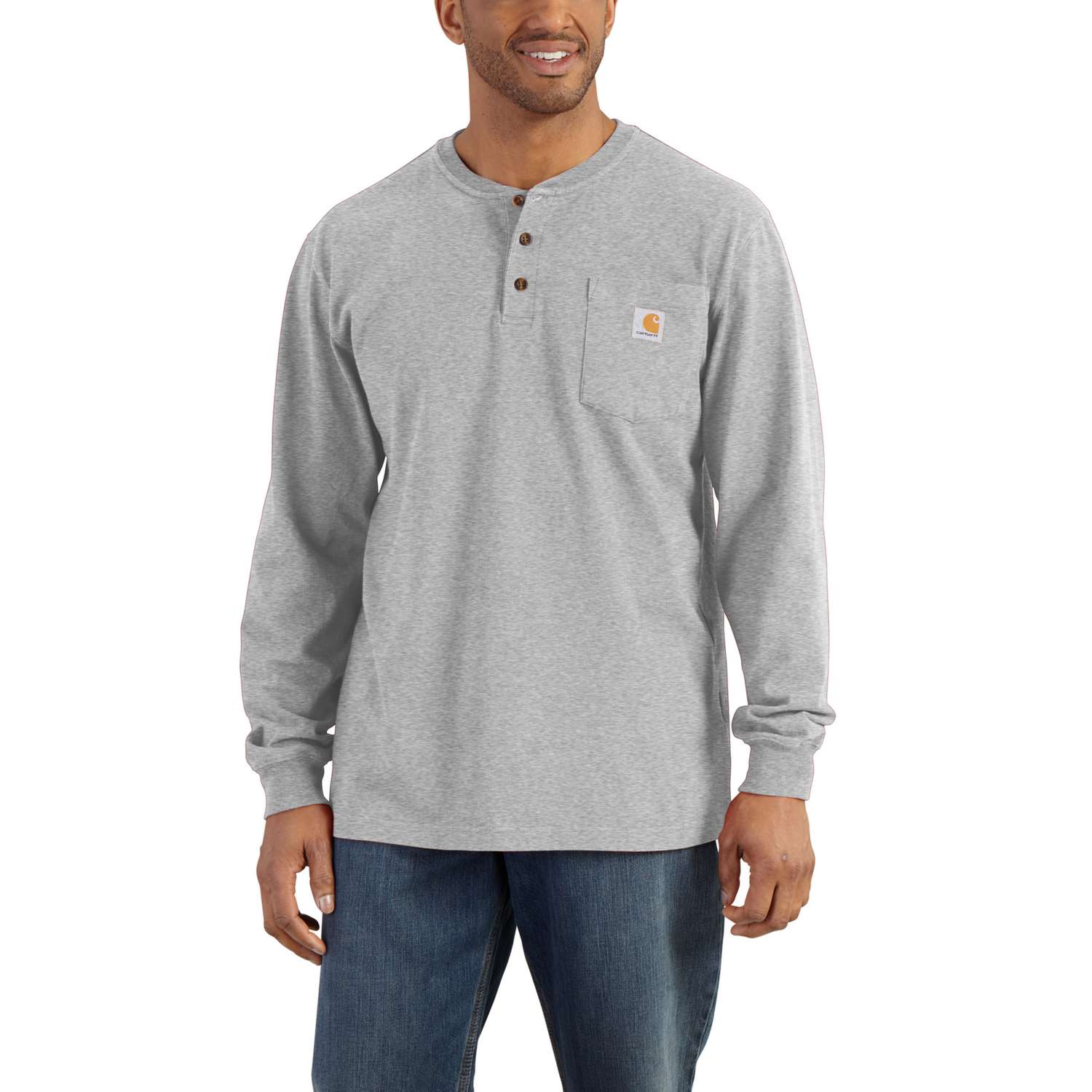 carhartt® Herren-Langarmshirt WORKWEAR POCKET HENLEY L/S heather grey - direkt bei HUG Technik ✓