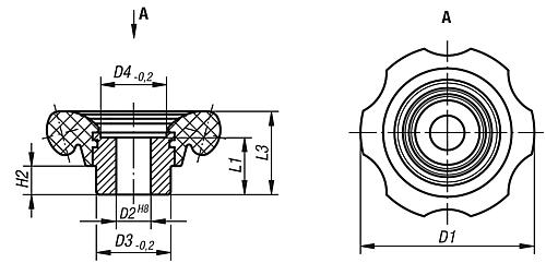 Handrad Passbohrung Duroplast, D2=12, D=70 - K0184.70212 - bei HUG Technik ✭