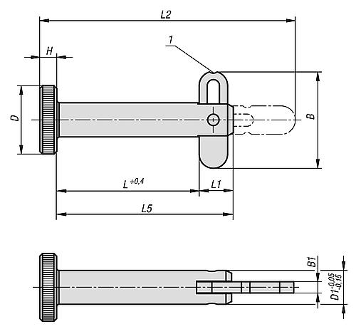 Steckbolzen mit Klappsicherung Stahl, D1=6, L=25 - K0776.06025 - erhältlich bei ✭ HUG Technik ✓