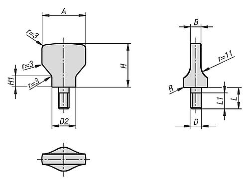 Zeichnung Flügelschraube Hygienic Usit® M04X8 4X19, A=20 Edelstahl 1.4404, poliert - K1313.2004X8 - bekommst Du bei ★ HUG Technik ✓