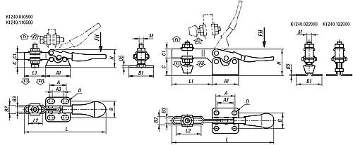 Schnellspanner Standard L=143,5, Form: B Edelstahl, Fuß waagrecht, Komp: Kunststoff, Komp: rot, F2=2000 - K1240.122000 - direkt bei HUG Technik ✓