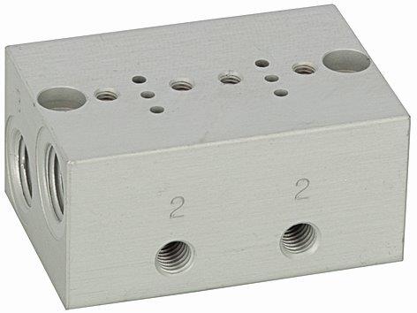 Reihengrundplatte 2-fach, M5 für Mini- Magnetventile 15 mm - gibt’s bei HUG Technik ✓