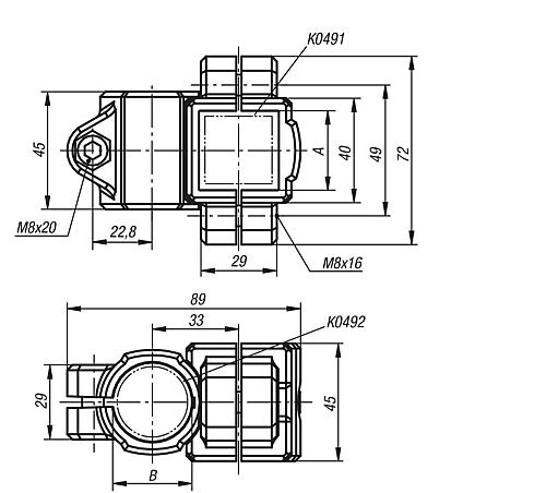 Rohrverbinder Kreuzstück Thermoplast, Komp:Stahl, A=30, B=30 - K0474.3030 - direkt bei HUG Technik ✓