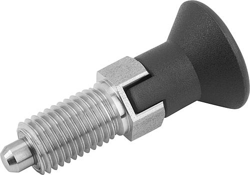 Arretierbolzen Gr.0 M08x1, Form: C Edelstahl, ungehärtet, Komp: Thermoplast, D=4 - K0338.13004 - direkt bei HUG Technik ✓