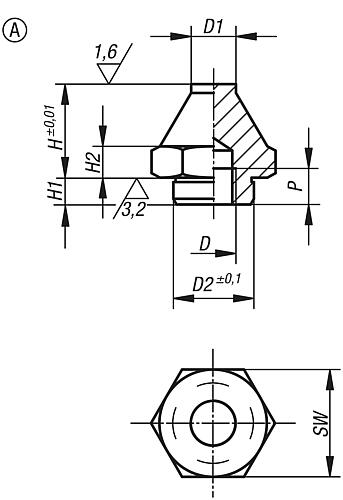 Auflagebolzen mit Zapfen M06 H=16,5, Form: A Vergütungsstahl, T=17 - K0295.106012 - erhältlich bei ✭ HUG Technik ✓