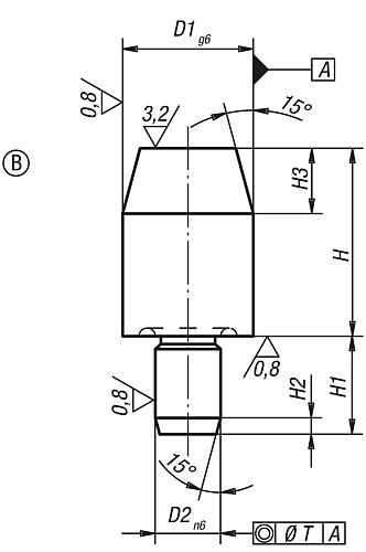 Aufnahmebolzen kurze Ausführung D1=10, Form:B Werkzeugstahl, DIN6321, D2=6 - K0293.210 - kommt direkt von HUG Technik 😊