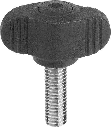 Flügelgriff metalldetektierbar, Miniwing D=M05X20 A=28, H=15, Form:L mit Außengewinde, Polyamid schwarzgrau - K0274.140005X20
