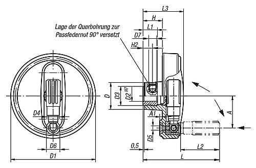 Handrad mit Nut Gr.1 D1=80 Thermoplast, Sicherheits-Zylindergriff, Komp: Thermoplast, D=10 - K0259.10801003 - direkt bei HUG Technik ✓