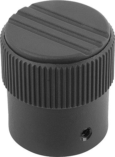 Rändelknopf Gr.1 D=5, Form: A Thermoplast, schwarz RAL7021, Komp: Stahl, Komp: schwarz RAL7021 - K0248.1105 - bei HUG Technik ✭