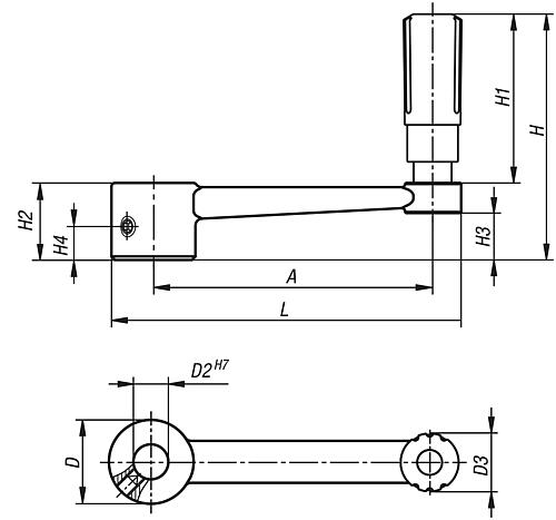 Handkurbel mit Griff Gr.1 A=80 L=100 Aluminium, drehbar, D=10 - K0996.3110 - direkt von HUG Technik ✓