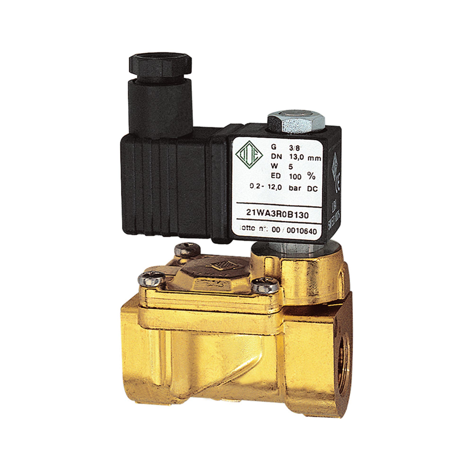 2/2-Wege-Magnetventil, Messing,NC,vorgesteuert,24V DC,5W,FKM,G1/2,PN0,2-16bar - bei HUG Technik ♡