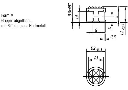 Grippers und Einsätze rund D2=10, Form: M Werkzeugstahl, Komp: Hartmetall - K0385.10107 - bei HUG Technik ☆