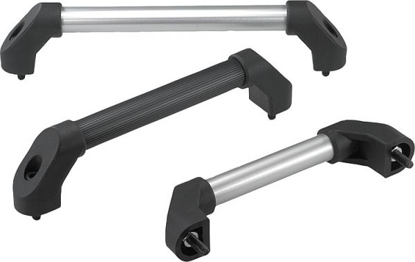 Rohrgriff geriffelt, Form: B Aluminium, schwarz, Komp: Kunststoff, A=250, D=M10x45 - K0222.2502 - bekommst Du bei ★ HUG Technik ✓