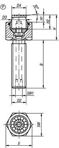 Pendelauflage mit O-Ring M10X15, Form:P Vergütungsstahl, auswechselbare Einsätze, Komp:Polyurethan, SW=17 - K0289.610X015 - gibt’s bei HUG Technik ✓