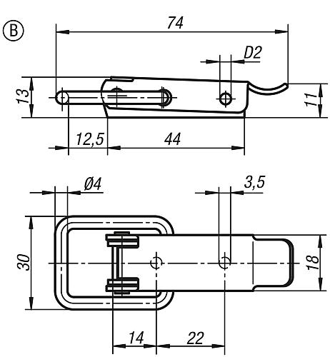 Spannverschluss, Form: B Edelstahl, mit Spannbügel - K0044.2350742 - erhältlich bei ✭ HUG Technik ✓