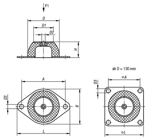 Hutelement Typ H2 D=130 Stahl, Komp: elast. Naturkautschuk - K0686.13006340 - kommt direkt von HUG Technik 😊