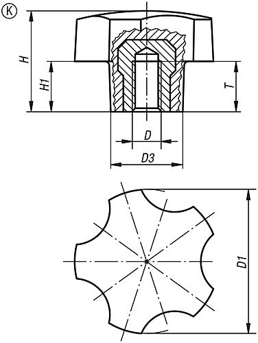 Fünfsterngriff M05, D=32 - K0185.3205 - bekommst Du bei ★ HUG Technik ✓