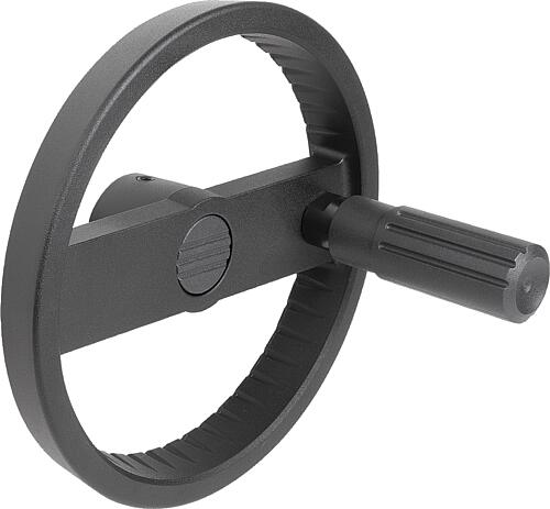 2-Speichenhandrad D1=125, Form:A Passbohrung + Querbohrung, D2=12, Aluminium schwarz, Stahlteile: Stahl - K1524.1251216