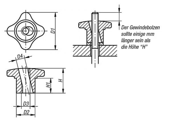 Kreuzgriff mit Schnellspannfunktion M06 D1=30 Grauguss - K0683.06 - bei HUG Technik ✭