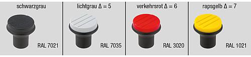 Pilzknopf Gr.1 M05 D1=21 Thermoplast, schwarz RAL7021, Komp: Edelstahl, Komp: rot RAL3020 - K0251.0056 - bei HUG Technik ✭