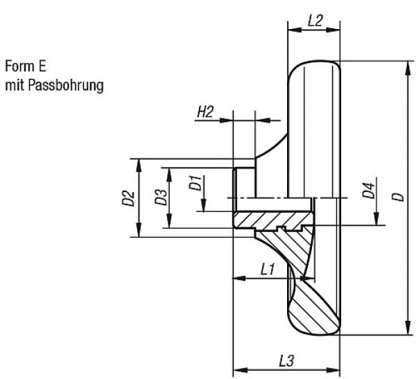 Handrad Gr.1, Form:E Duroplast, ohne Griff, D5=-, D1=10 H7, D=100 - K0165.3100X10 - gibt’s bei ☆ HUG Technik ✓