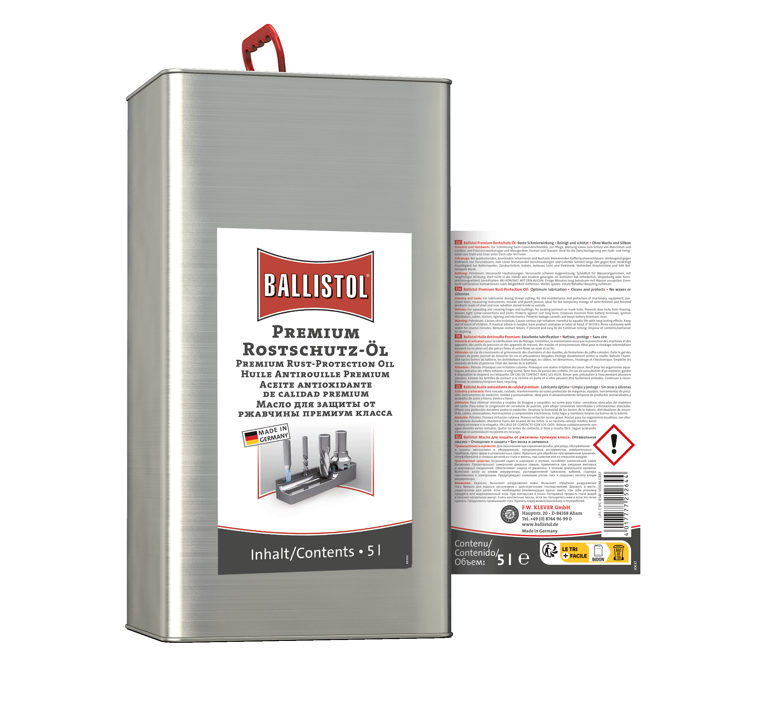 Ballistol Premium Rostschutzöl ProTec, 5-Liter-Kanister, Rückseite