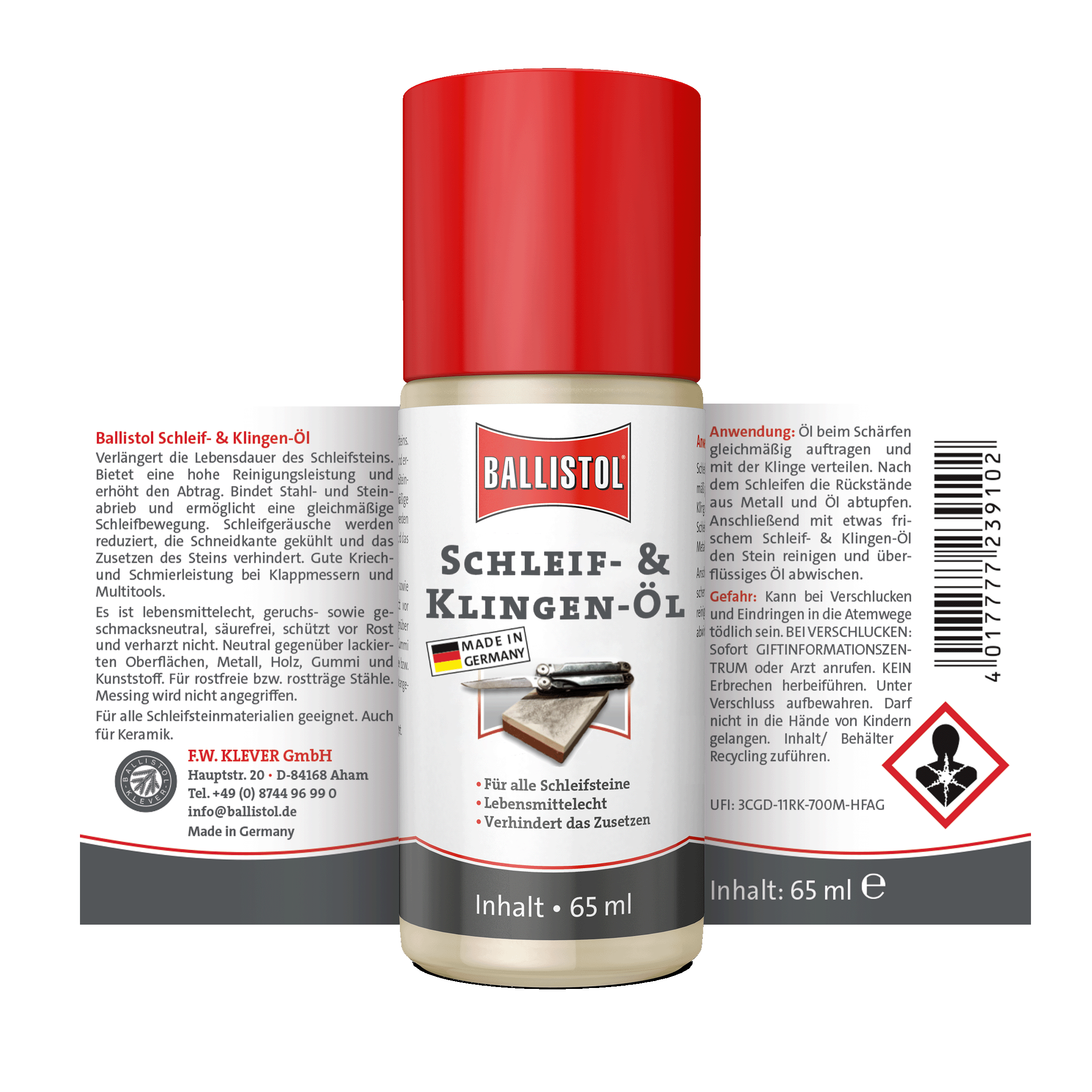 Ballistol Schleif- und Klingen-Öl 65 ml Rückseite