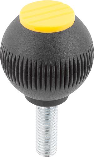Griffkugel Gr.1 M06x15 Thermoplast, schwarz RAL7021, Komp: Edelstahl, Komp: gelb RAL1021, D=25 - K0253.01067X15 - erhältlich bei ♡ HUG Technik ✓