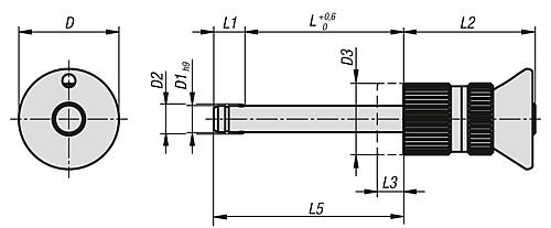 Kugelsperrbolzen mit Pilzgriff verstellbar, D1=10, L=10-20, Edelstahl 1.4542, hohe Scherfestigkeit - K1299.12510020 - erhältlich bei ♡ HUG Technik ✓