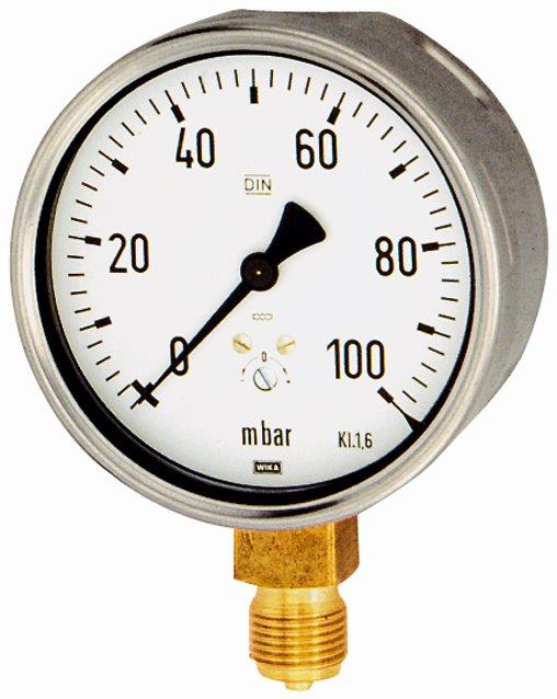 Kapselfedermanometer, CrNi-Stahl, G 1/2 radial unten, -100 / 0 mbar, ø 100 mm - bekommst Du bei HUG Technik ♡