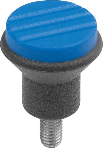 Pilzknopf Gr.1 D=M04x10, D1=21, Thermoplast schwarz RAL7021, Komp: Edelstahl, Deckel: blau RAL5017 - K0251.0043X10 - bei HUG Technik ✭