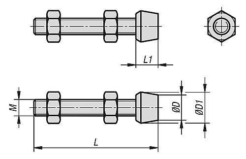 Andruckspindel mit Druckstück, M04, L=25, Edelstahl, Komp: Neopren - K1443.1040251 - kommt direkt von HUG Technik 😊