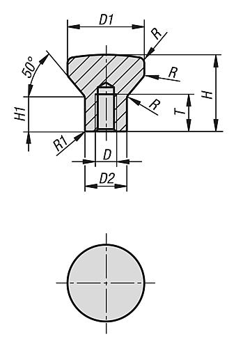 Pilzknopf Hygienic Usit® M08 D1=33 Edelstahl 1.4404, poliert, hoher Bund - K1308.3308 - bei HUG Technik ♡